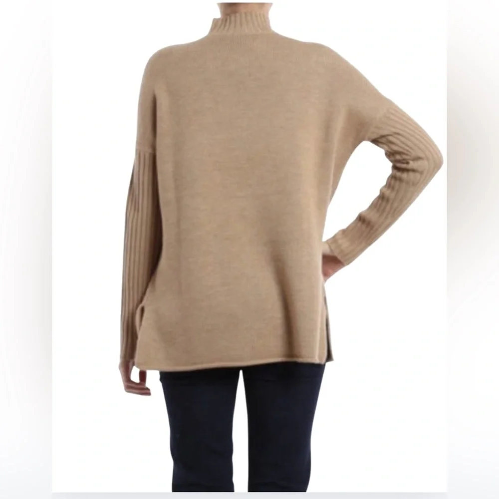 Tory Burch - Mock Neck Merino Wool Oversized Tan Sweater- Size Medium - Picture 3 of 9